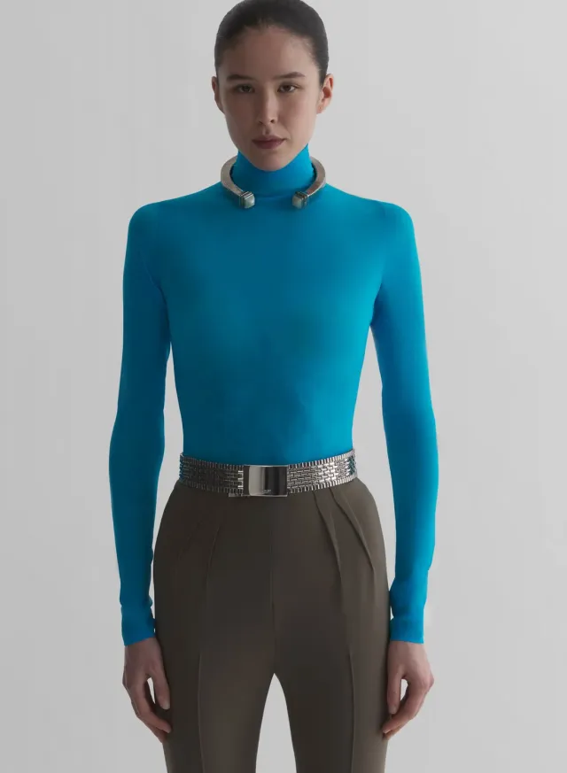 Mugler Long Sleeve Top Oberteil türkis langarm