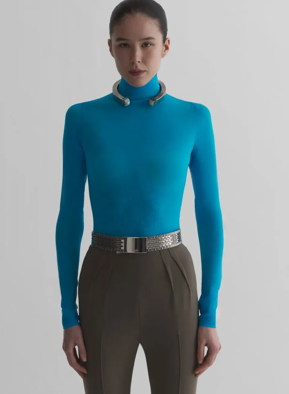 Mugler Long Sleeve Top Oberteil türkis langarm