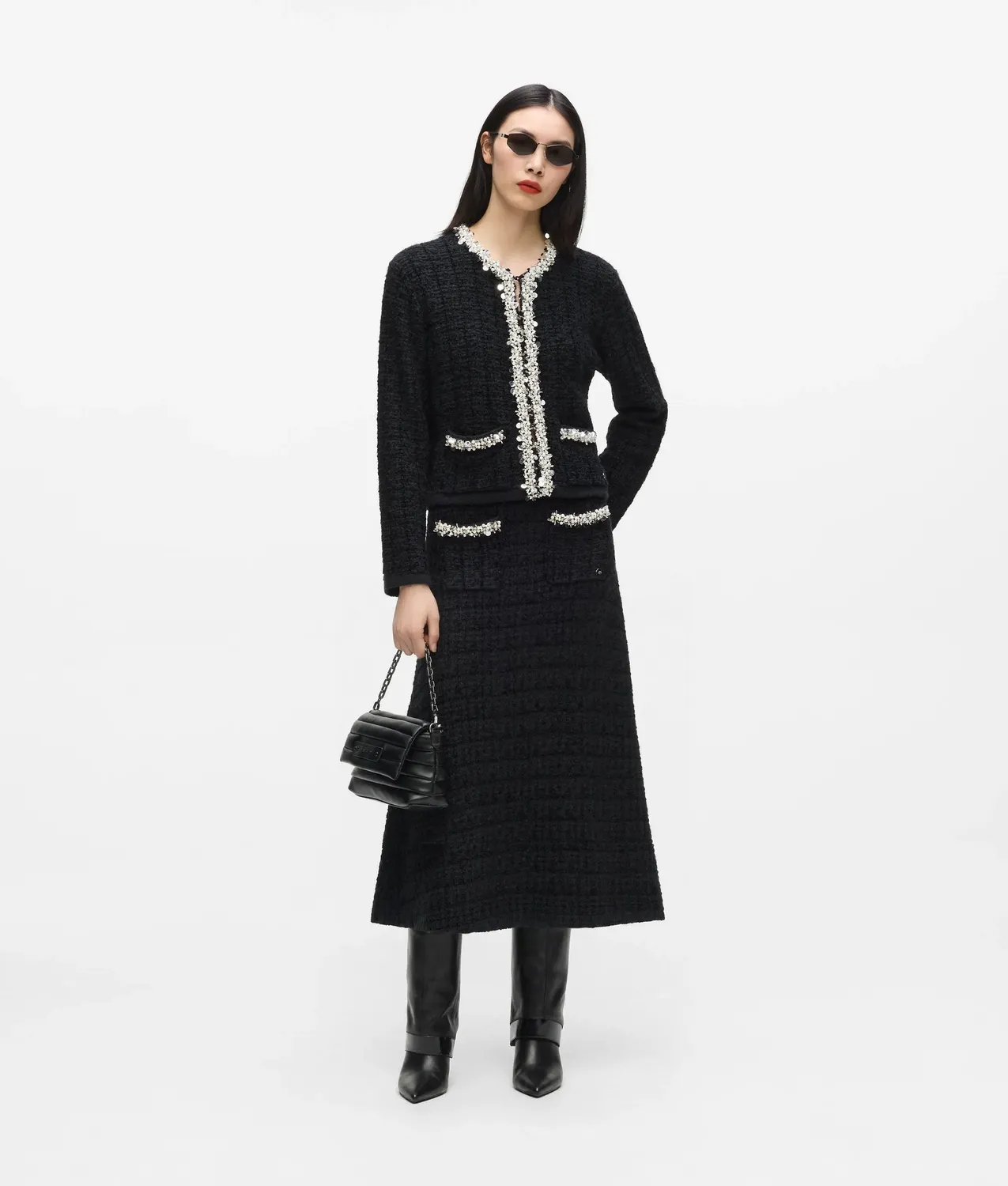 Karl Lagerfeld Midi Strickrock Bouclé Kunstperlen