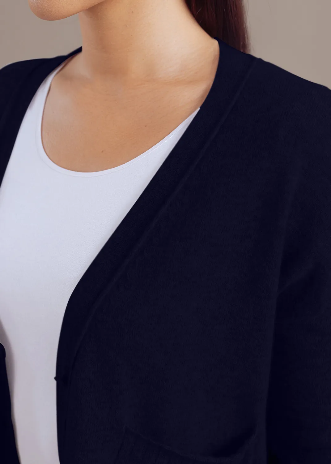 Senatex Kurze Strickjacke Cardigan Navy Merinowolle