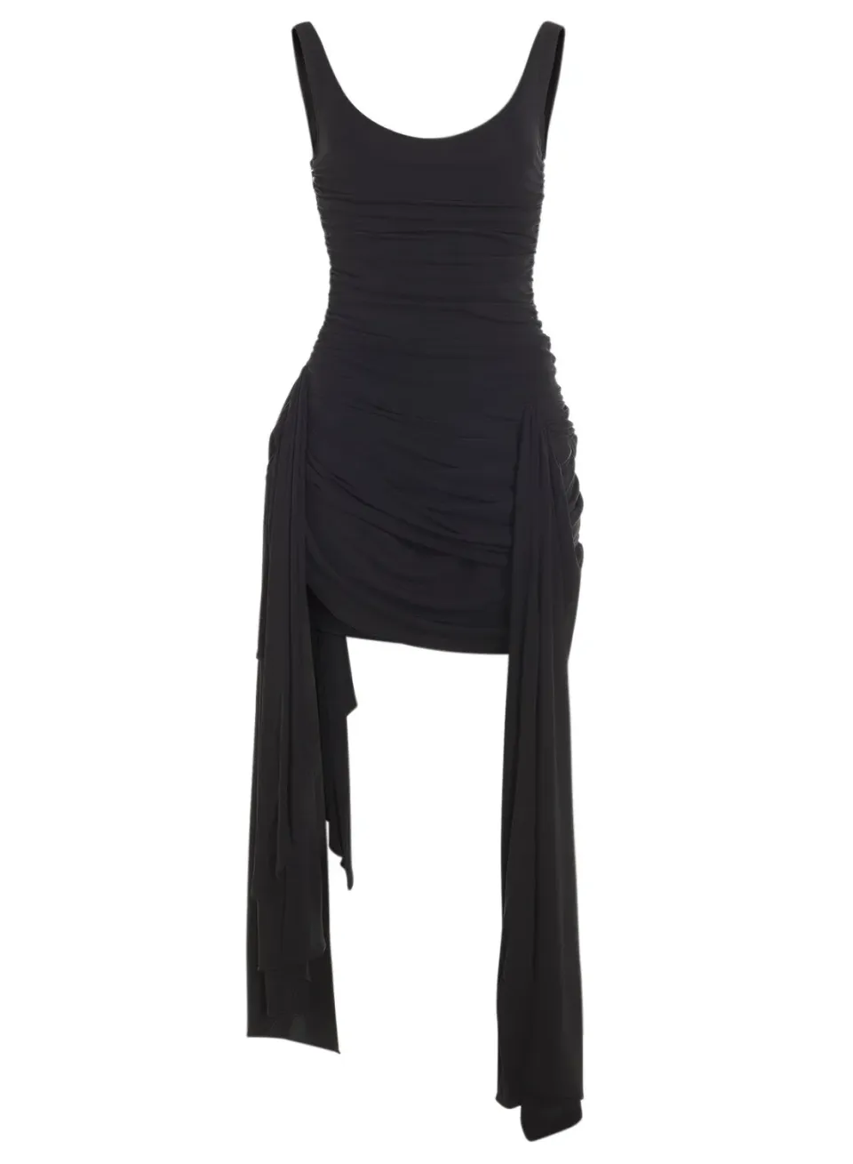 Mugler Draped Jersey Minikleid Schwarz mit Schleppe