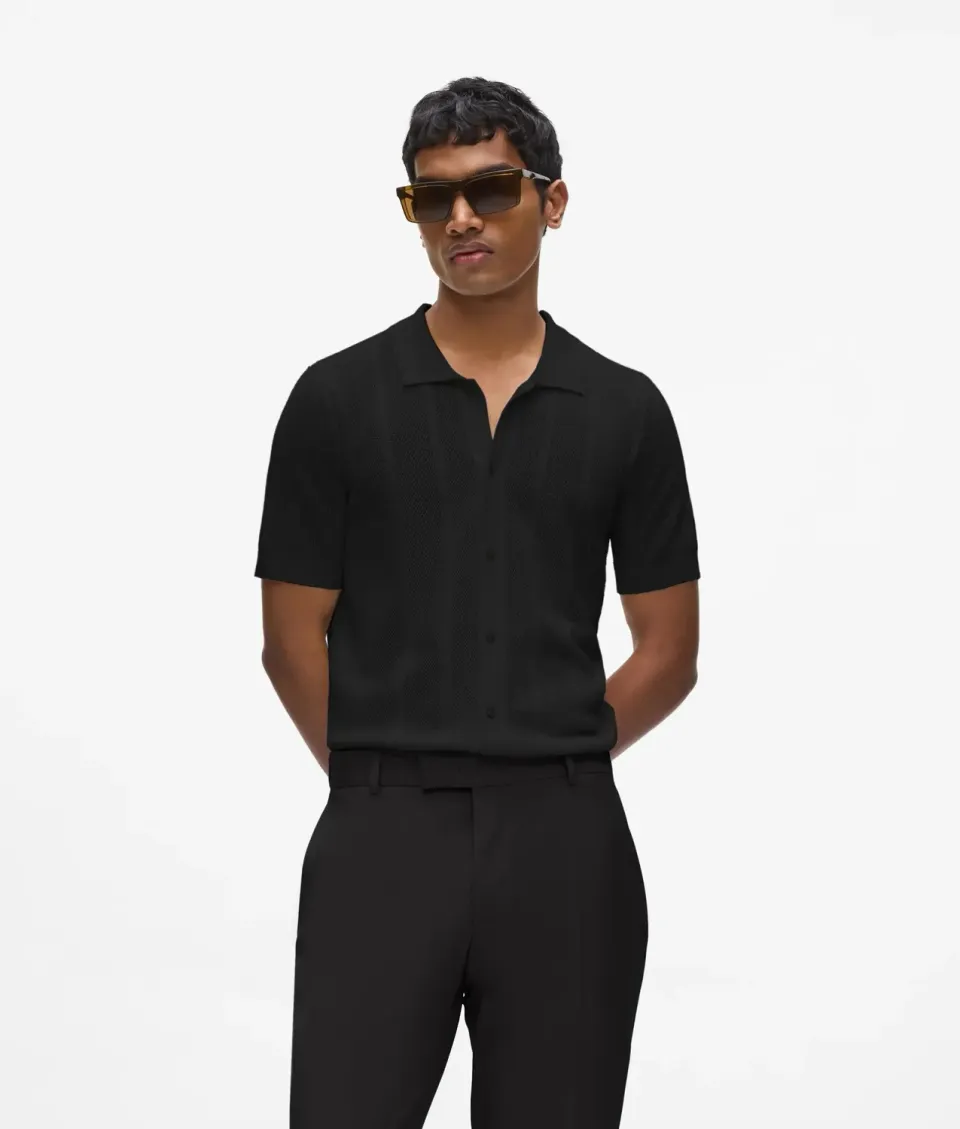 Karl Lagerfeld Kurzarm Strick Polo Herren Knit gerader Schnitt