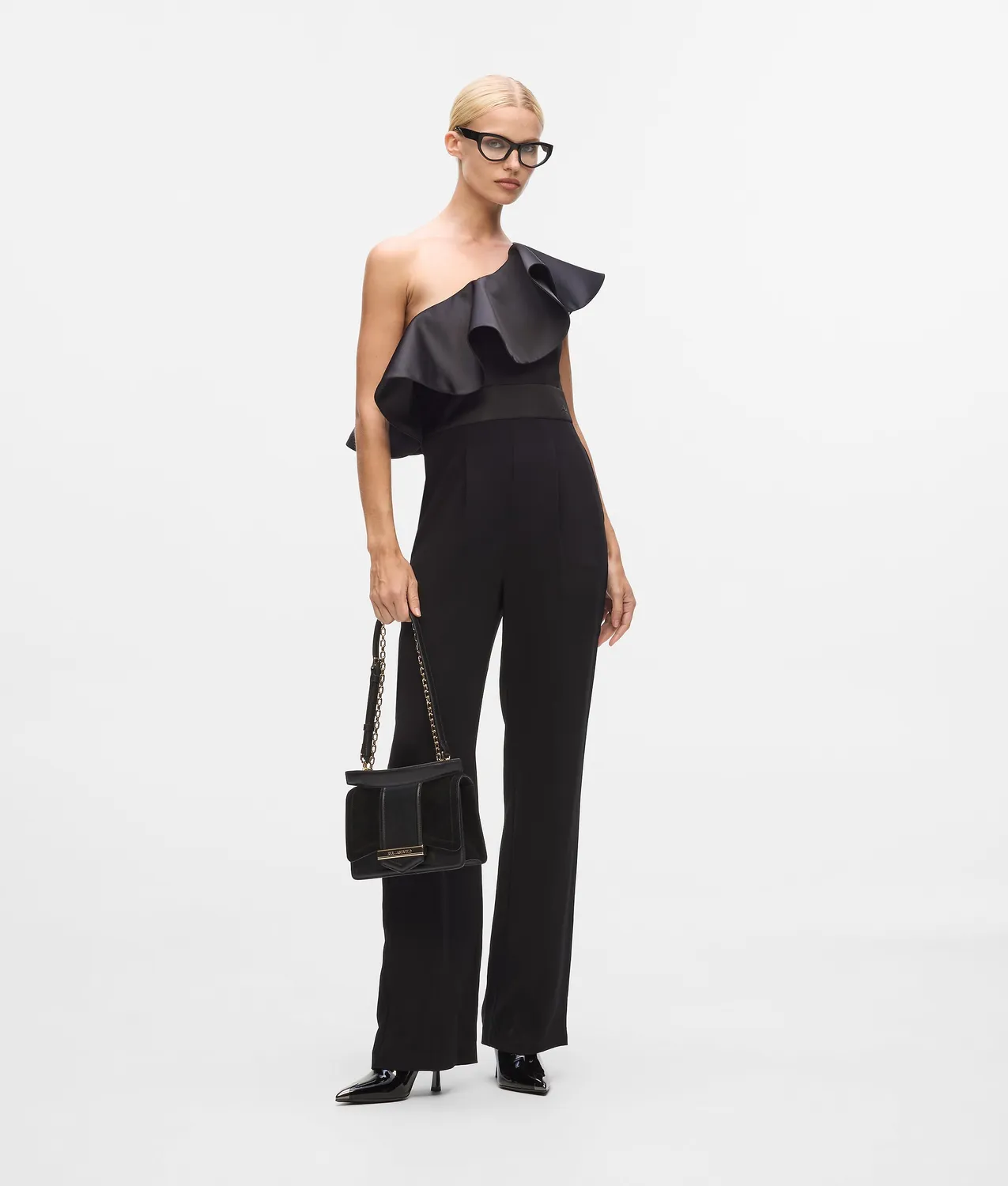 Karl Lagerfeld One-Shoulder Jumpsuit Rüsche Gr. 4