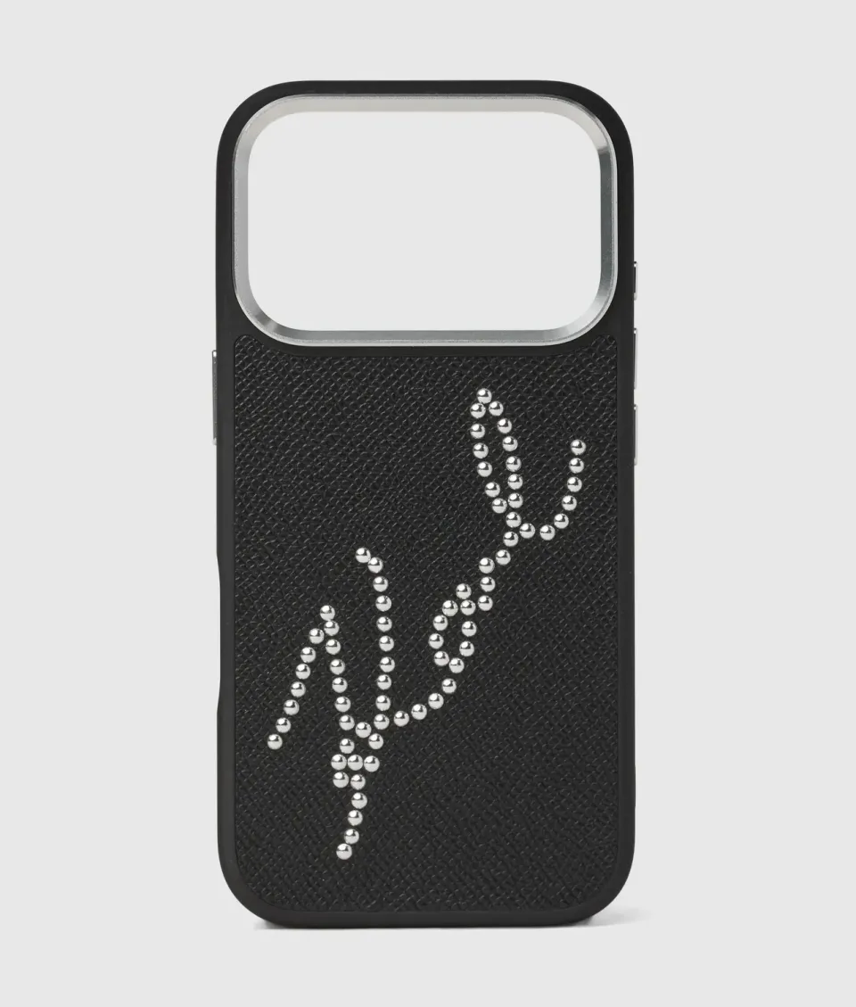 Karl Lagerfeld Signature Studs iPhone 17 Pro Max Hülle Leder