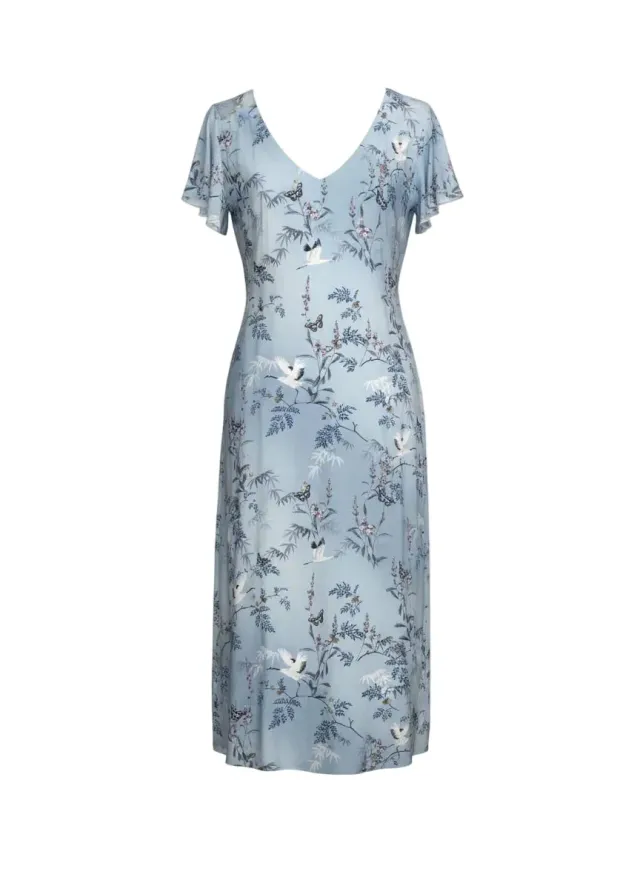 Gloriette Ruffle Sleeve Midikleid Hellblau Viskose