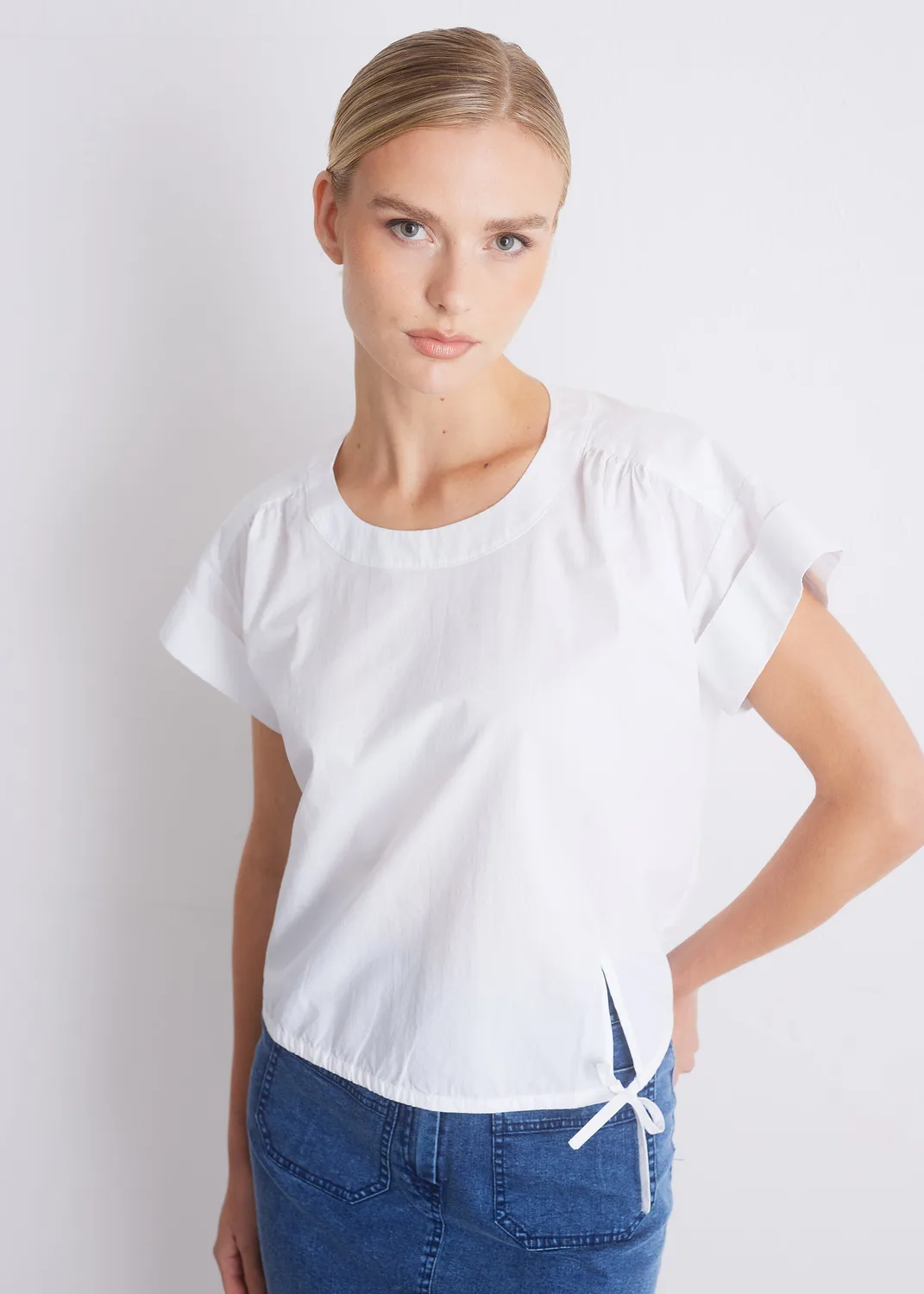 Senatex Tunnelzug Bluse White GOTS-Baumwolle