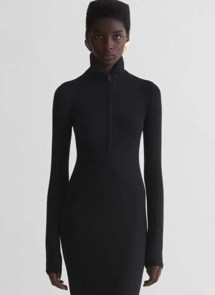 Mugler Jersey Säulenkleid schwarz bodenlang