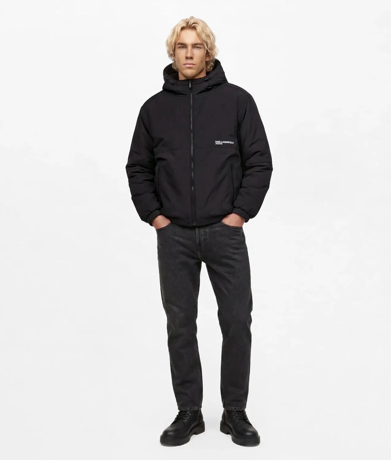 Karl Lagerfeld Reversible Teddy Puffer Jacke Wende Logo