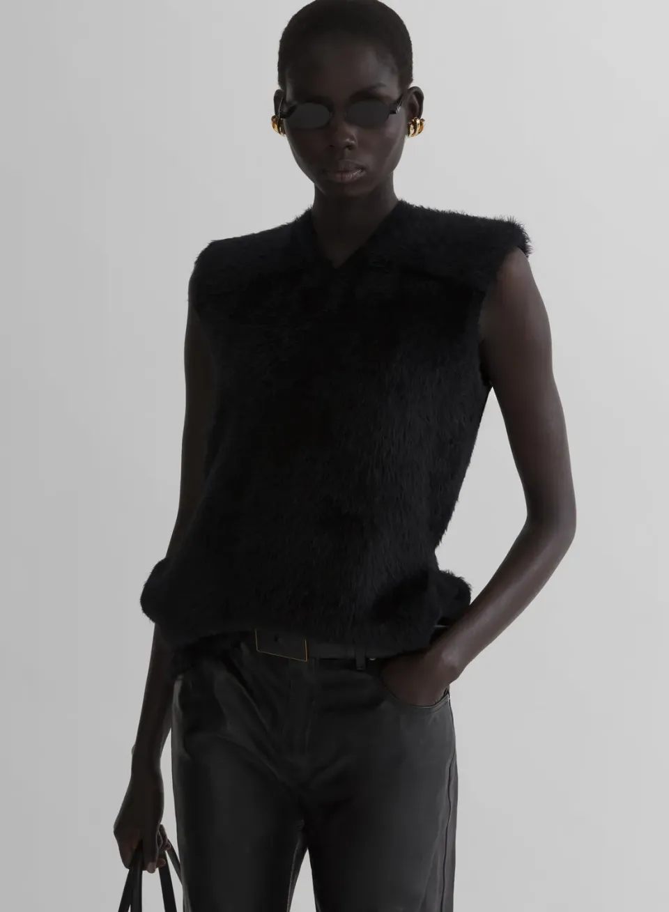 Mugler Knit Top Schwarz Ärmellos V-Ausschnitt