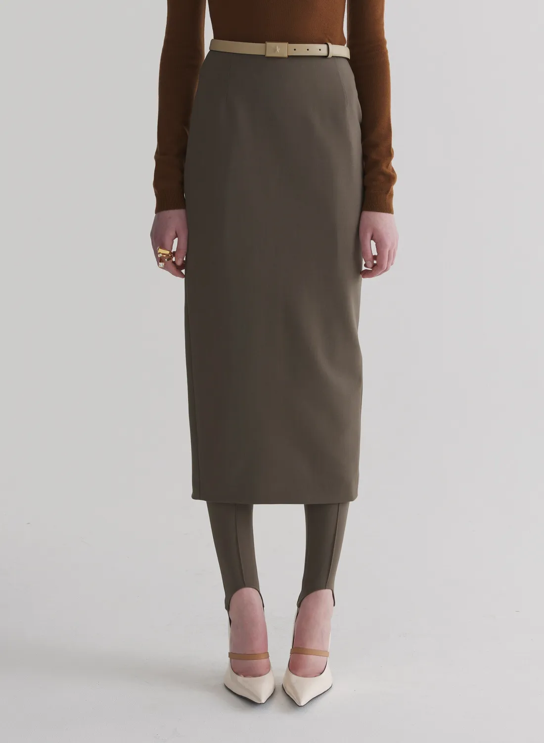 Mugler Pencil Rock taupe Wolle knielang высокий