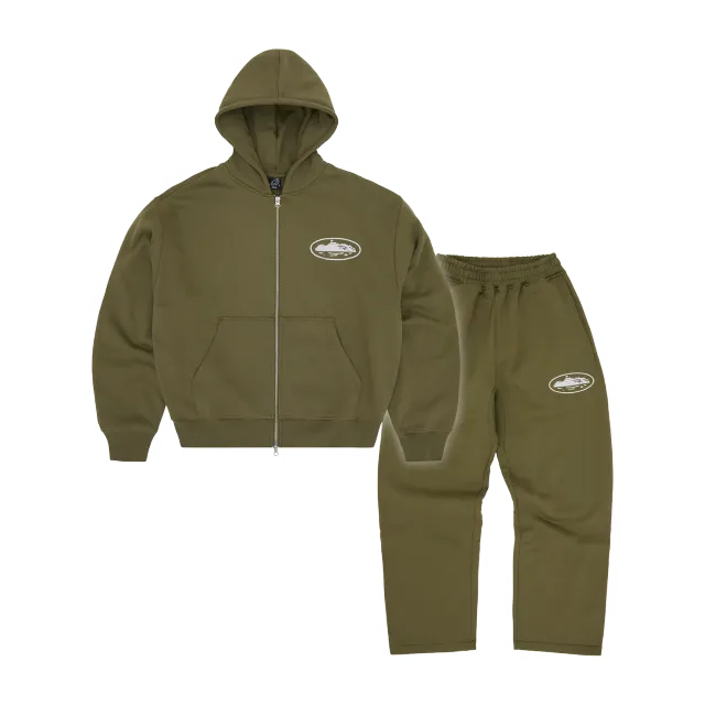 Corteiz Island Puff Tracksuit Olive 2-teilig Fleece