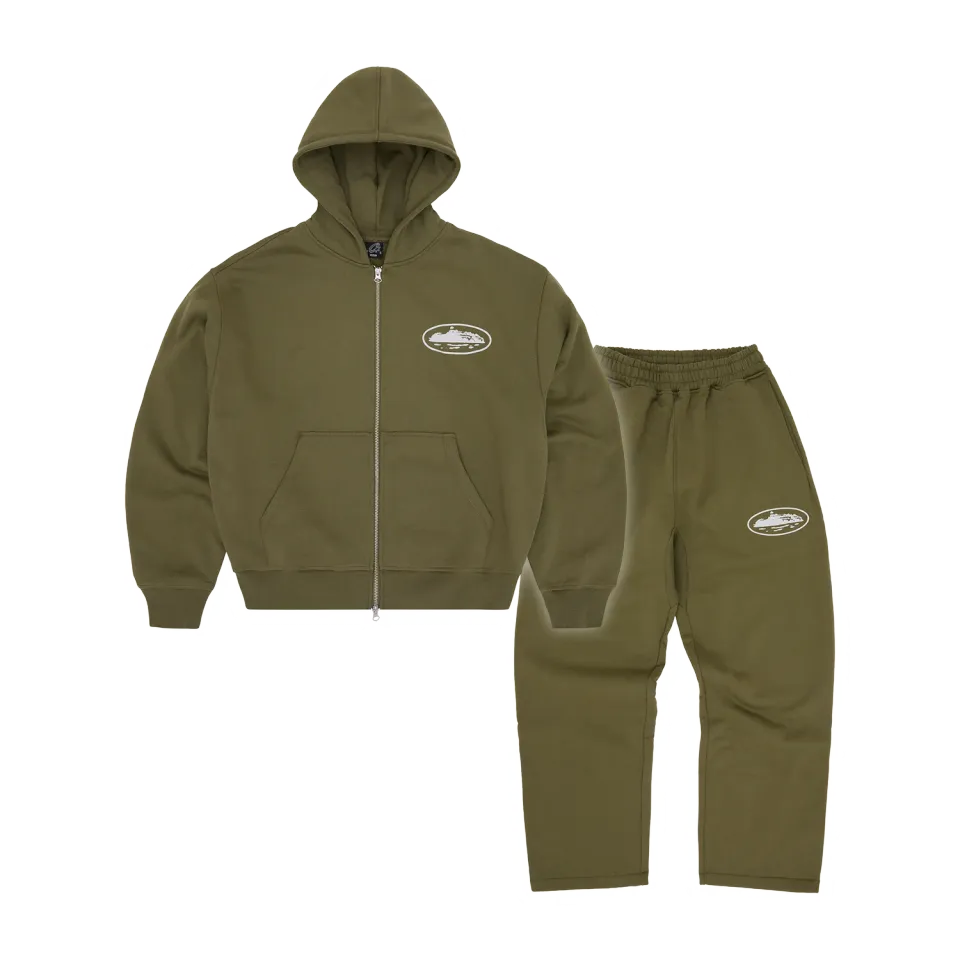Corteiz Island Puff Tracksuit Olive 2-teilig Fleece