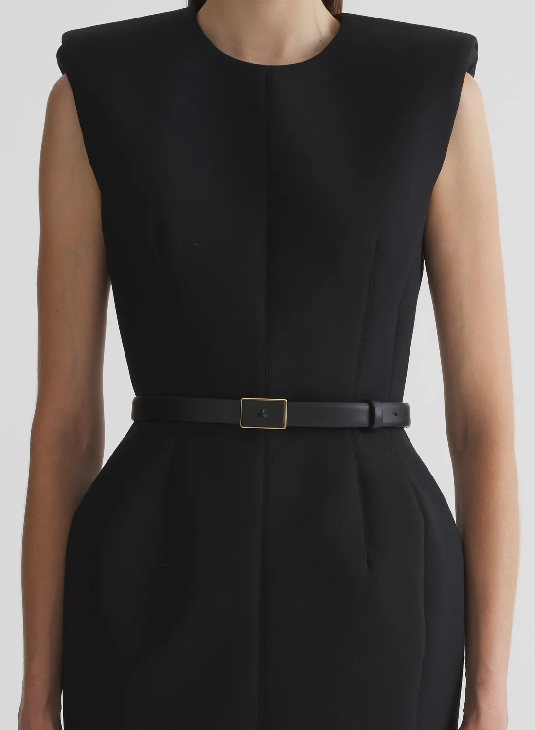 Mugler Star Buckle Gürtel Leder Schwarz Gold 41mm