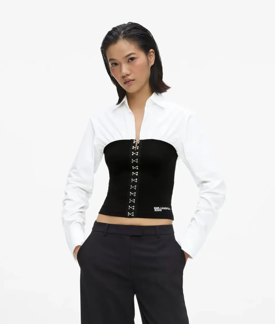 Karl Lagerfeld KL Jeans Corset Detail Poplin Bluse weiß