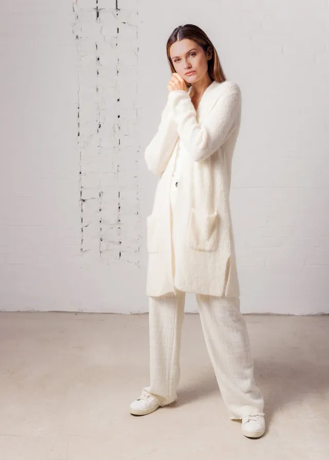 Senatex Strickjacke Cream Alpaka-Mix mit Taschen