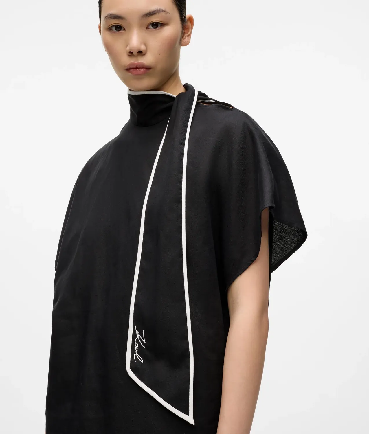 Karl Lagerfeld Linen Blend Bluse Kurzarm Bindeband