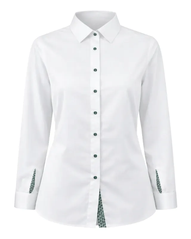 Gloriette Trachtenbluse Langarm Weiß Bluse Grün Band