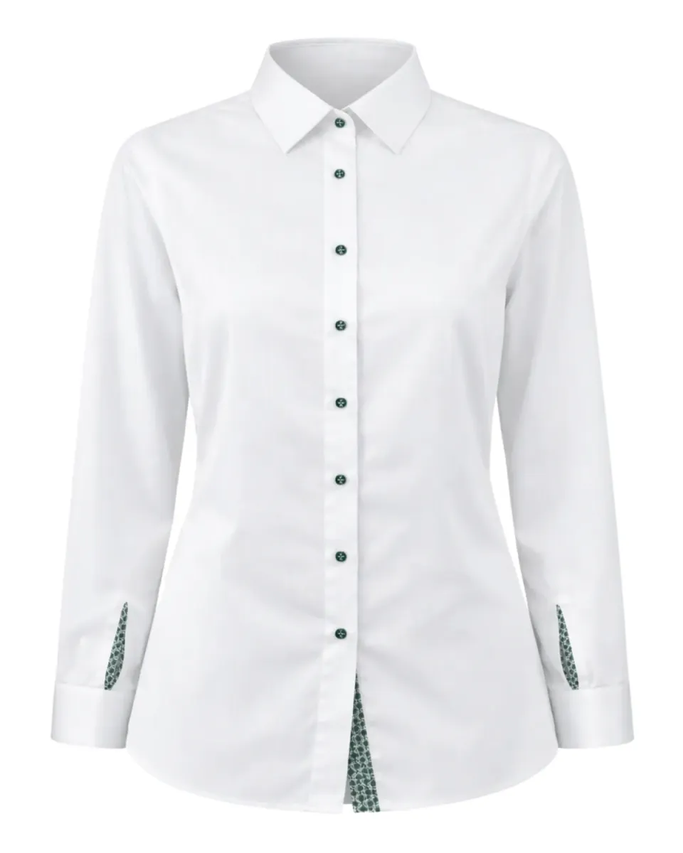 Gloriette Trachtenbluse Langarm Weiß Bluse Grün Band