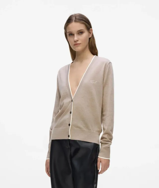 Karl Lagerfeld Merino Cardigan V-Ausschnitt Stick Damen