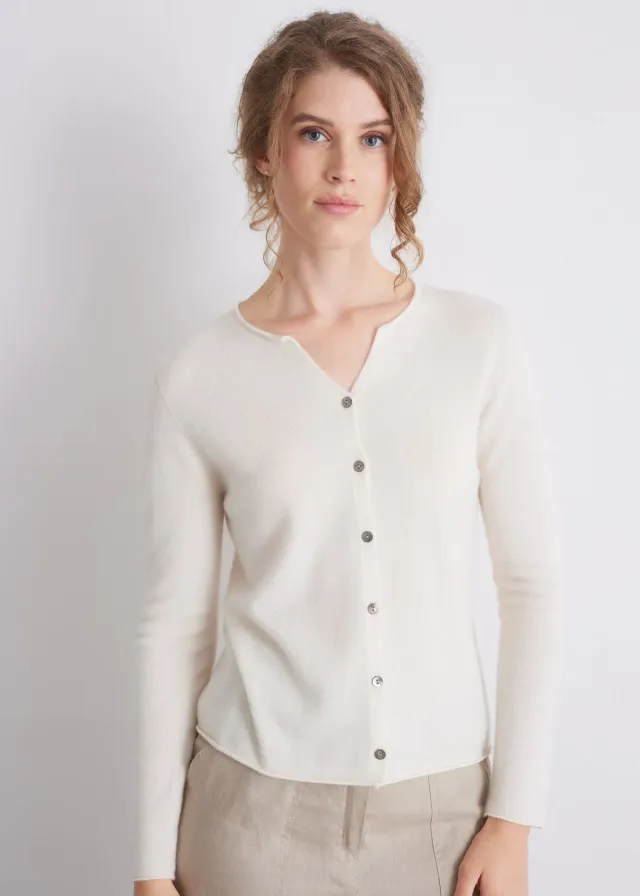 Senatex Kaschmir-Cardigan mit Knopfleiste Cream Kaschmir