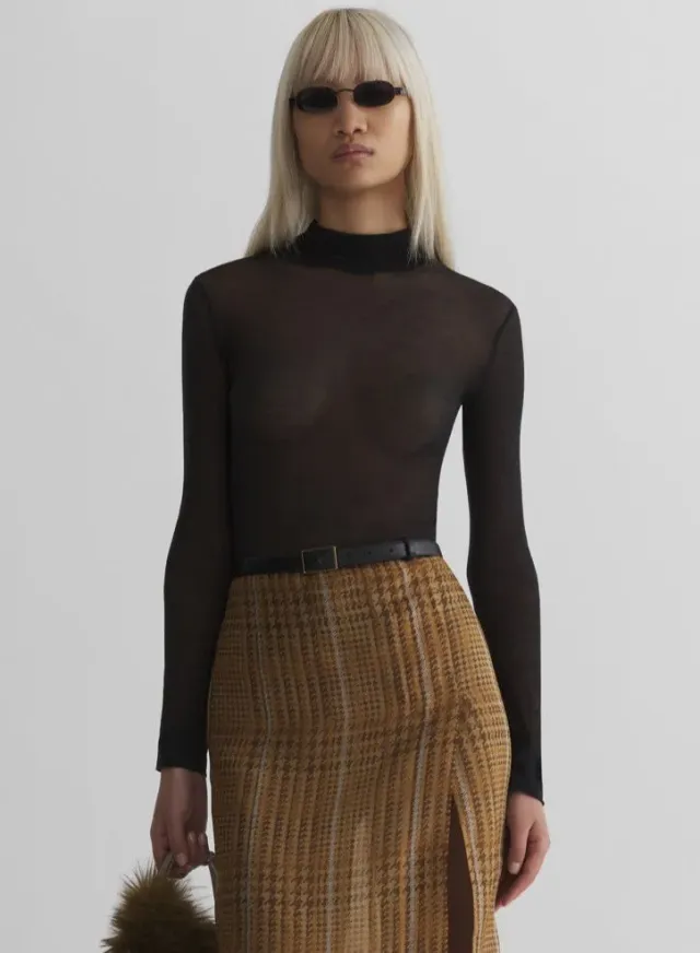 Mugler Turtleneck Second-Skin Top schwarz