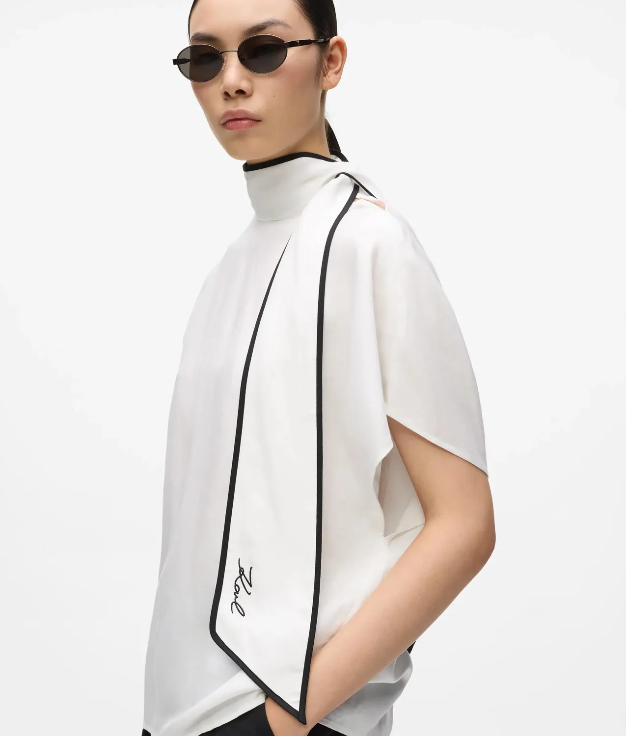 Karl Lagerfeld Bluse mit Bindeband Leinenmix Gr. 0-10