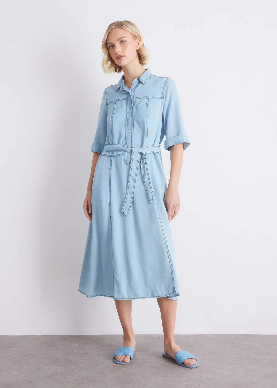 Senatex Hemdblusenkleid Lyocell Ice Midi Bindegürtel