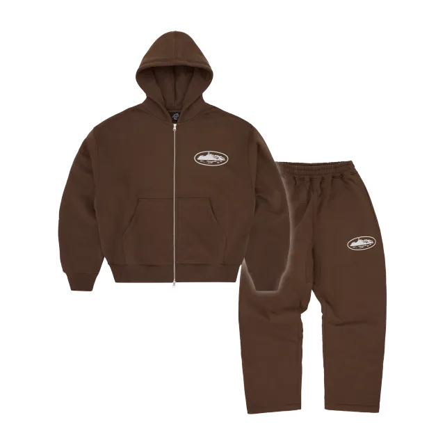 Corteiz Island Puff Print Trainingsanzug Braun 2-teilig Baumwolle
