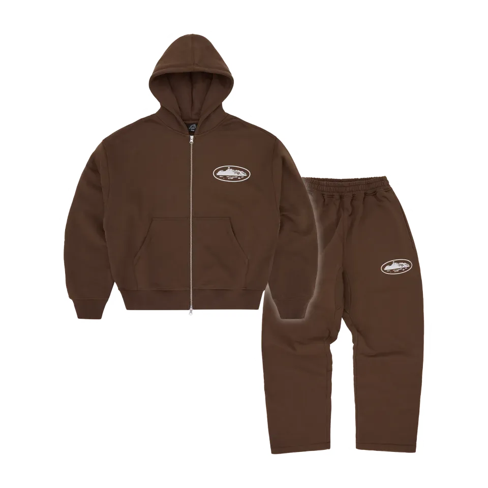Corteiz Island Puff Print Trainingsanzug Braun 2-teilig Baumwolle