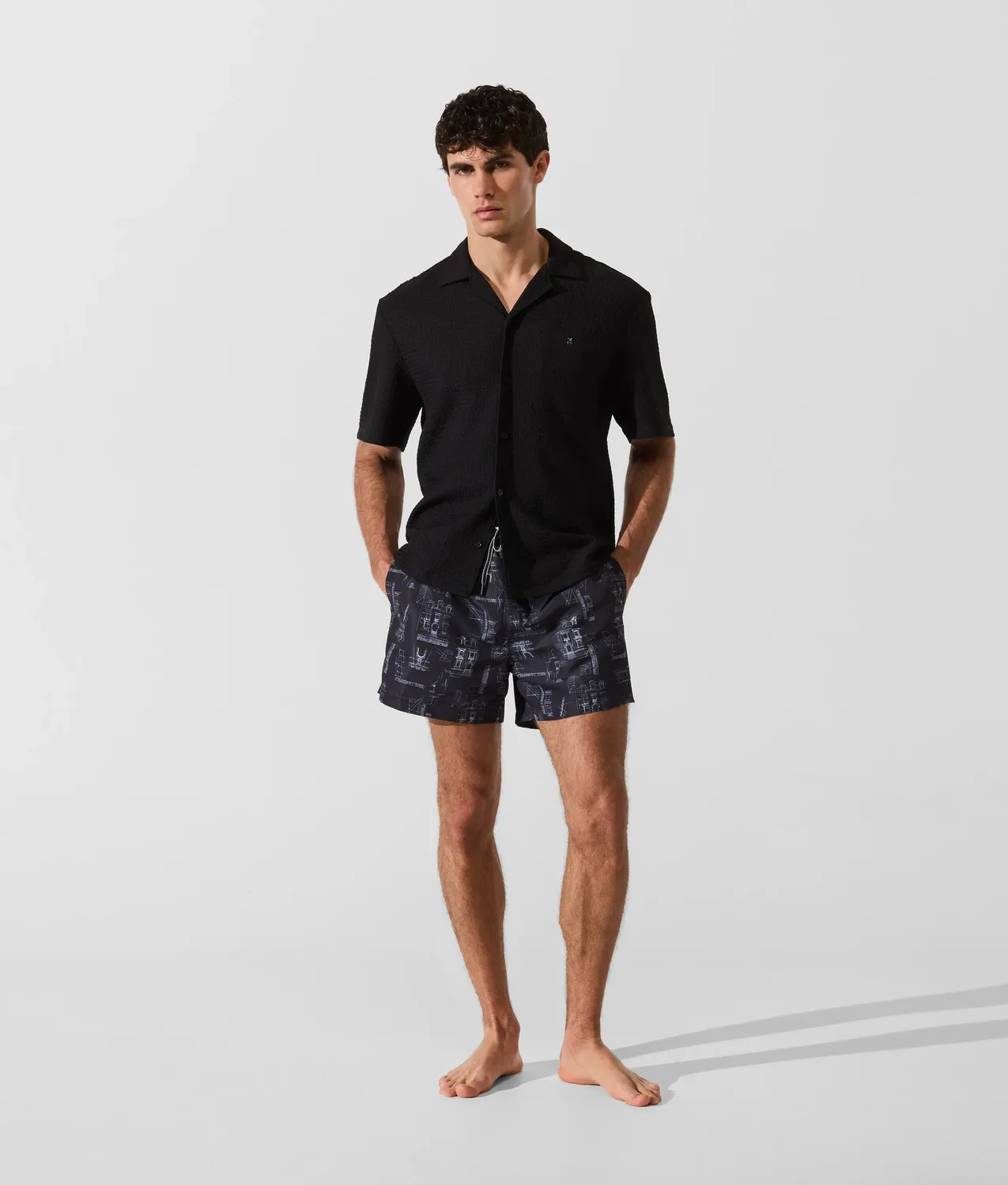 Karl Lagerfeld Textured Beachwear Hemd kurzarm strukturiert