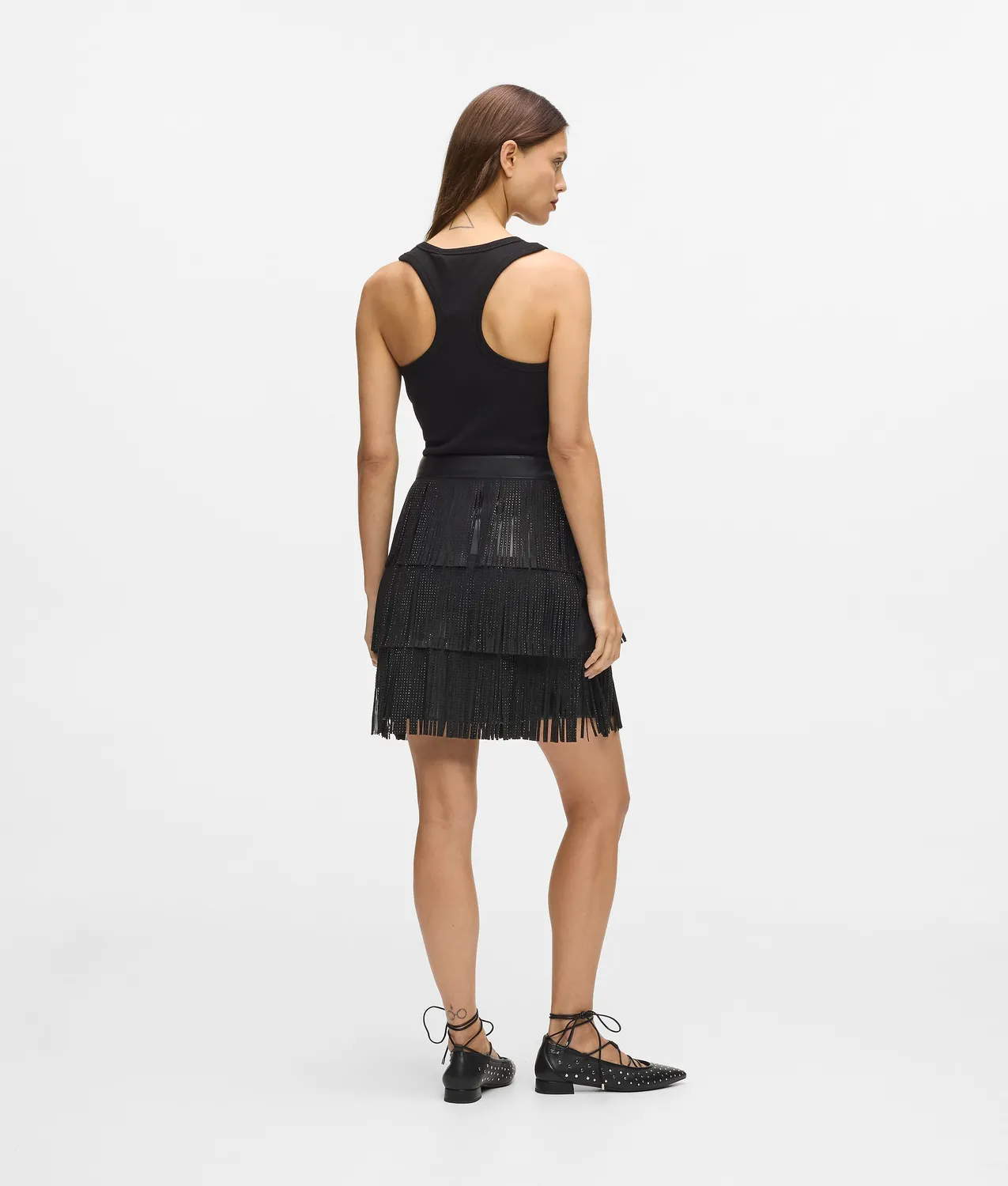 Karl Lagerfeld Minirock Damen Kunstleder Fransen Strass