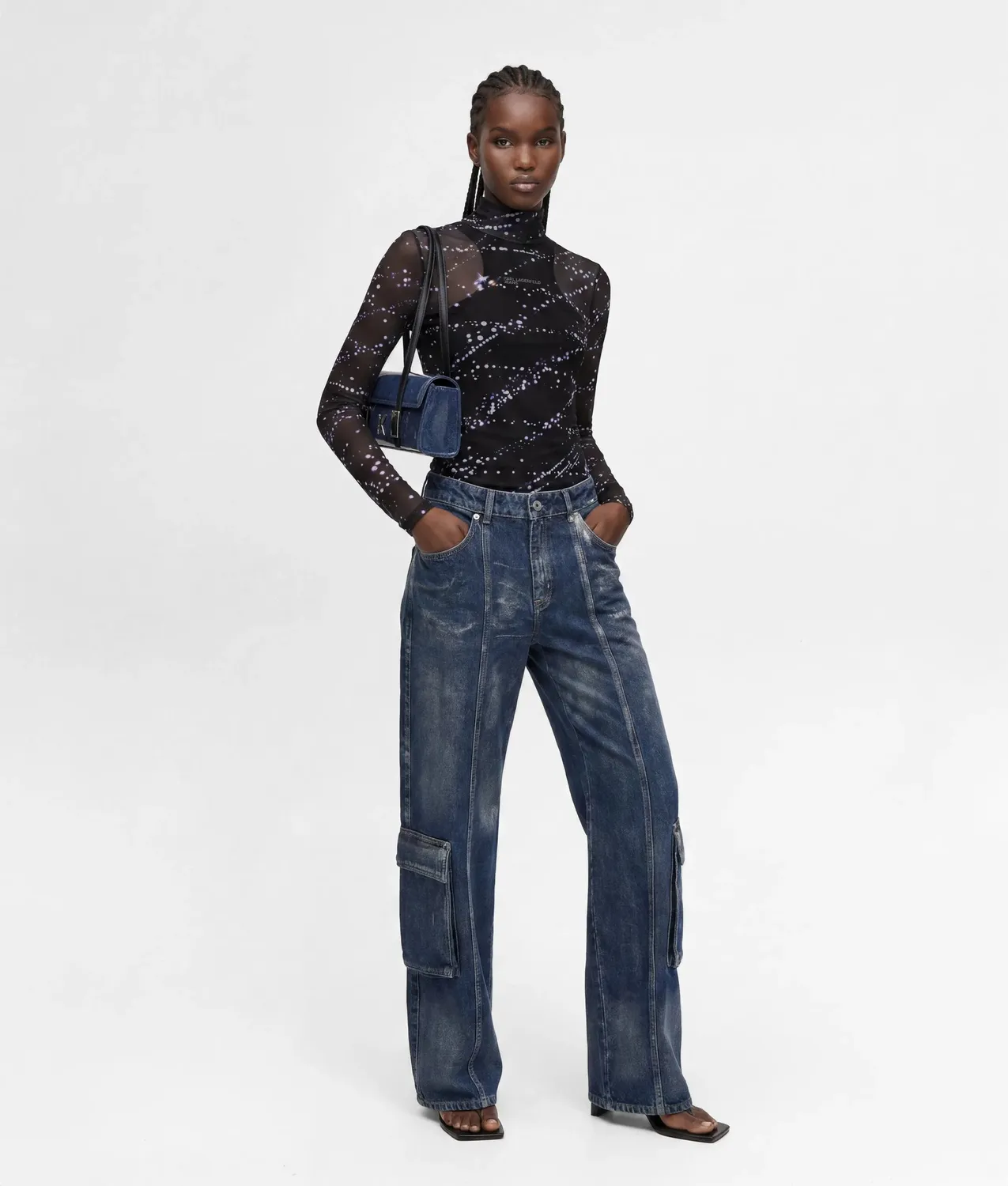 Karl Lagerfeld KL Jeans Top Mesh Sternen-Print 2-lagig