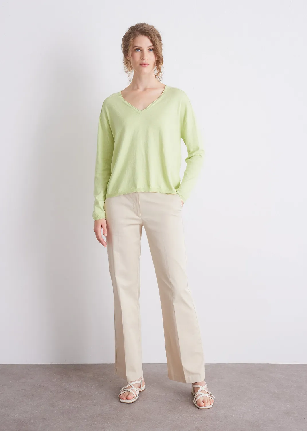 Senatex V-Ausschnitt-Pullover Baumwoll-Kaschmir Frost