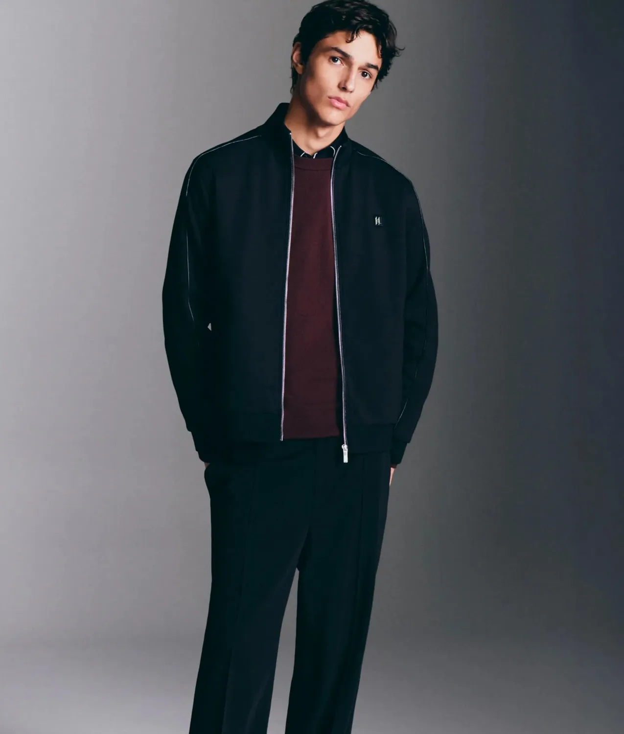Karl Lagerfeld Zip-Up Metallic Trim Jacke Monogramm Schwarz
