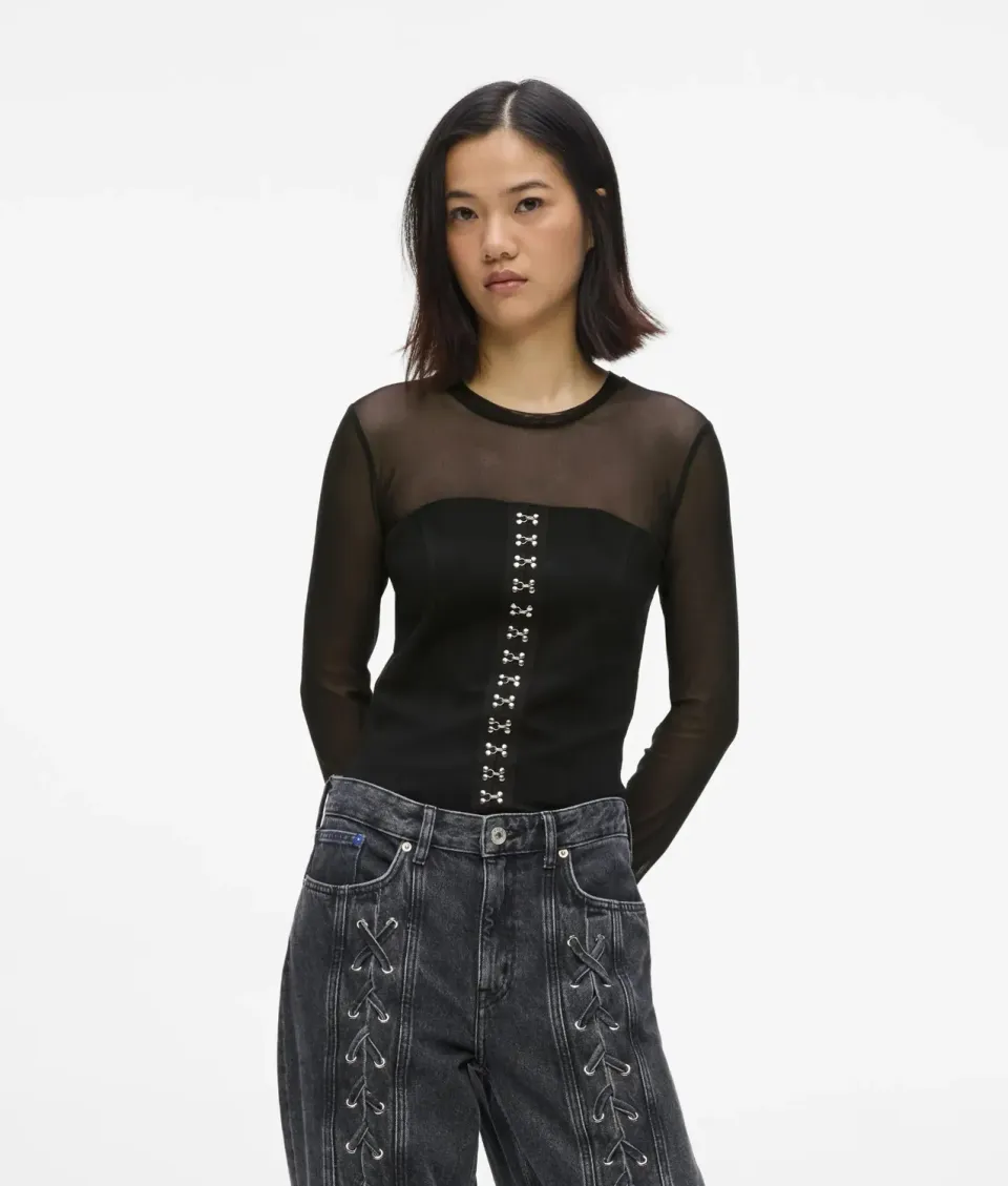Karl Lagerfeld KL Jeans Mesh Corset Top Langarm