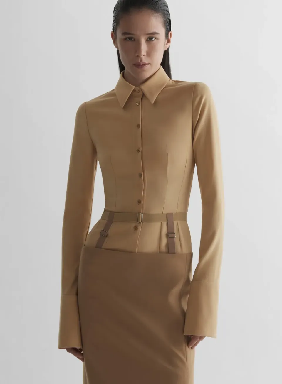 Mugler Fitted Shirt Wollhemd beige tailliert