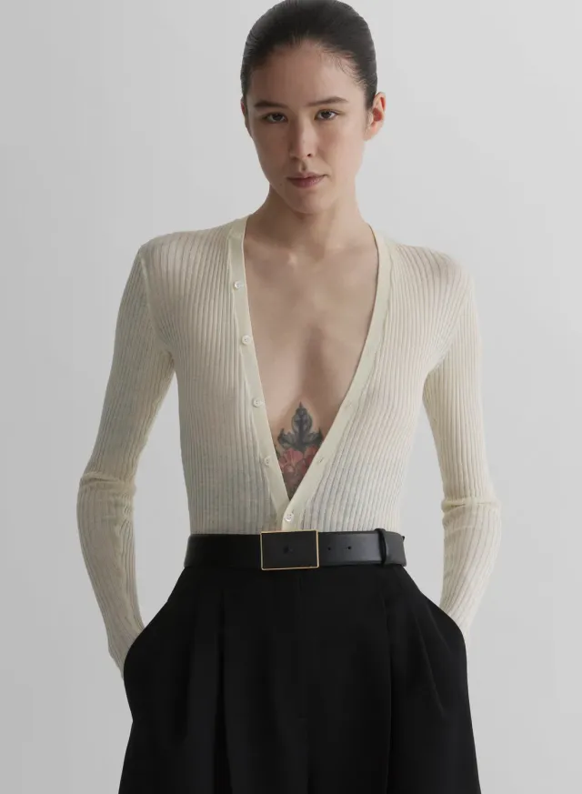Mugler Knit Buttoned Bodyshort Body weiß gerippt