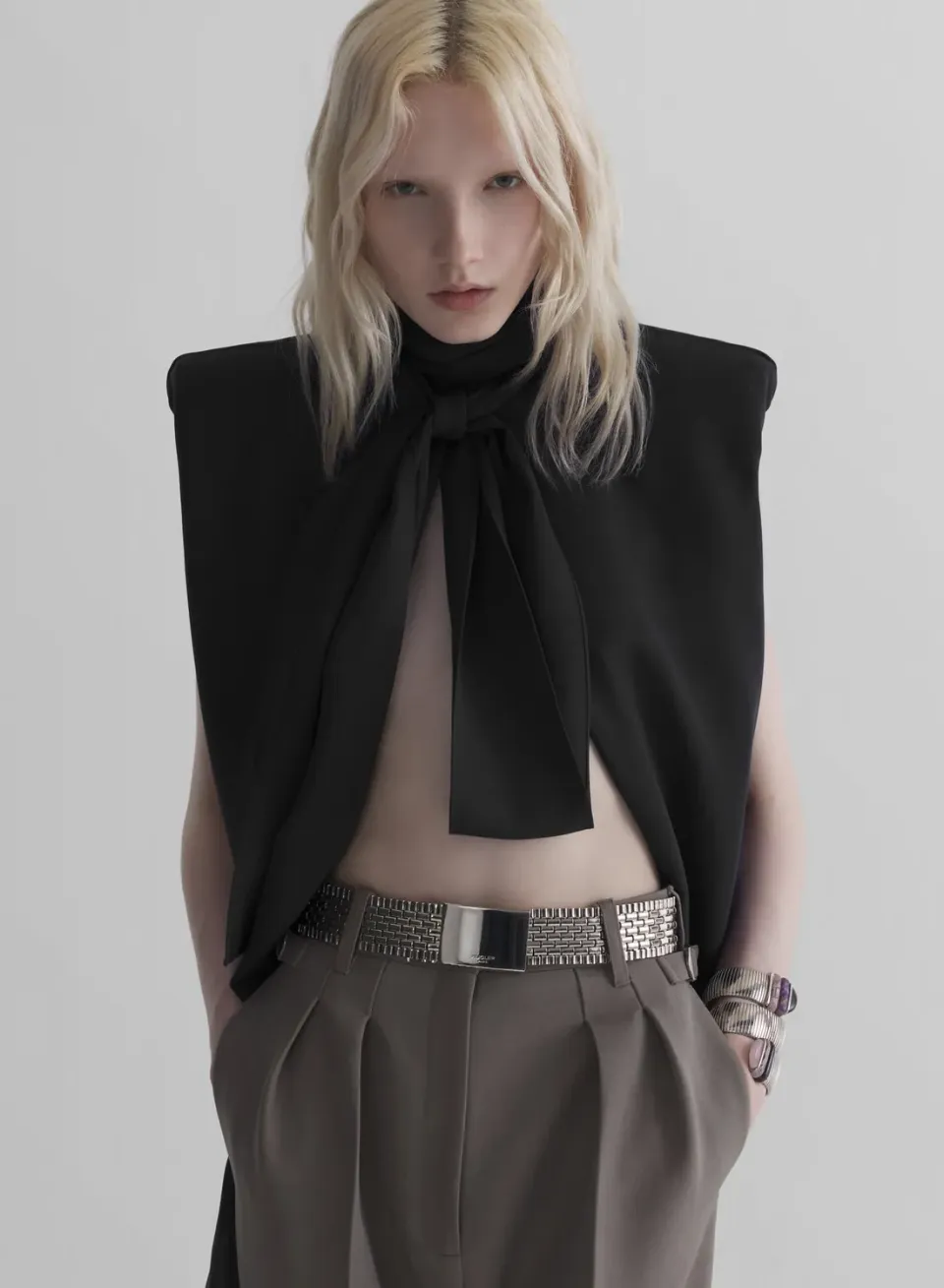 Mugler Black Draped Top Schal-Top Schwarz