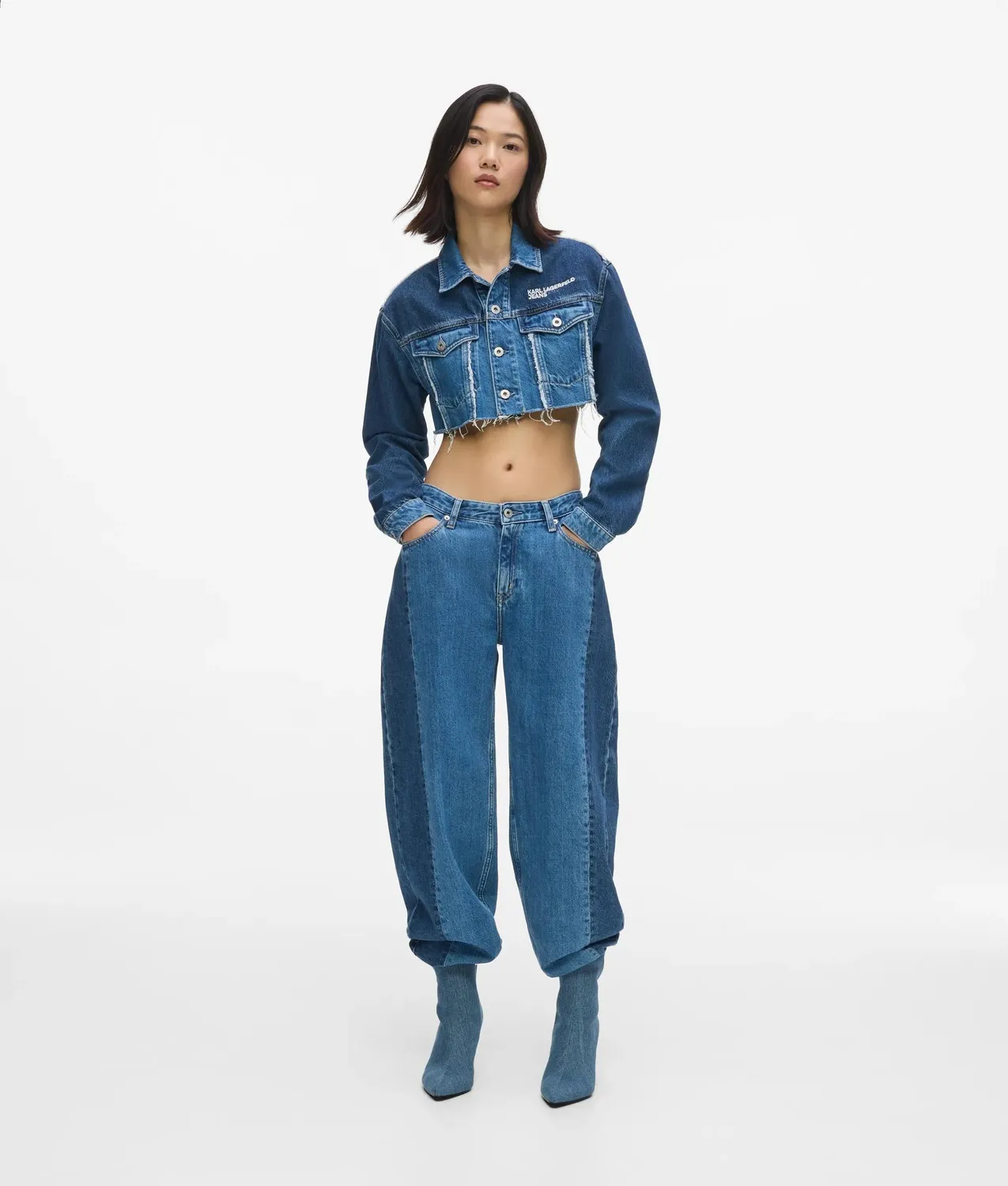 Karl Lagerfeld KL Jeans Blocked Denim Jacke Cropped