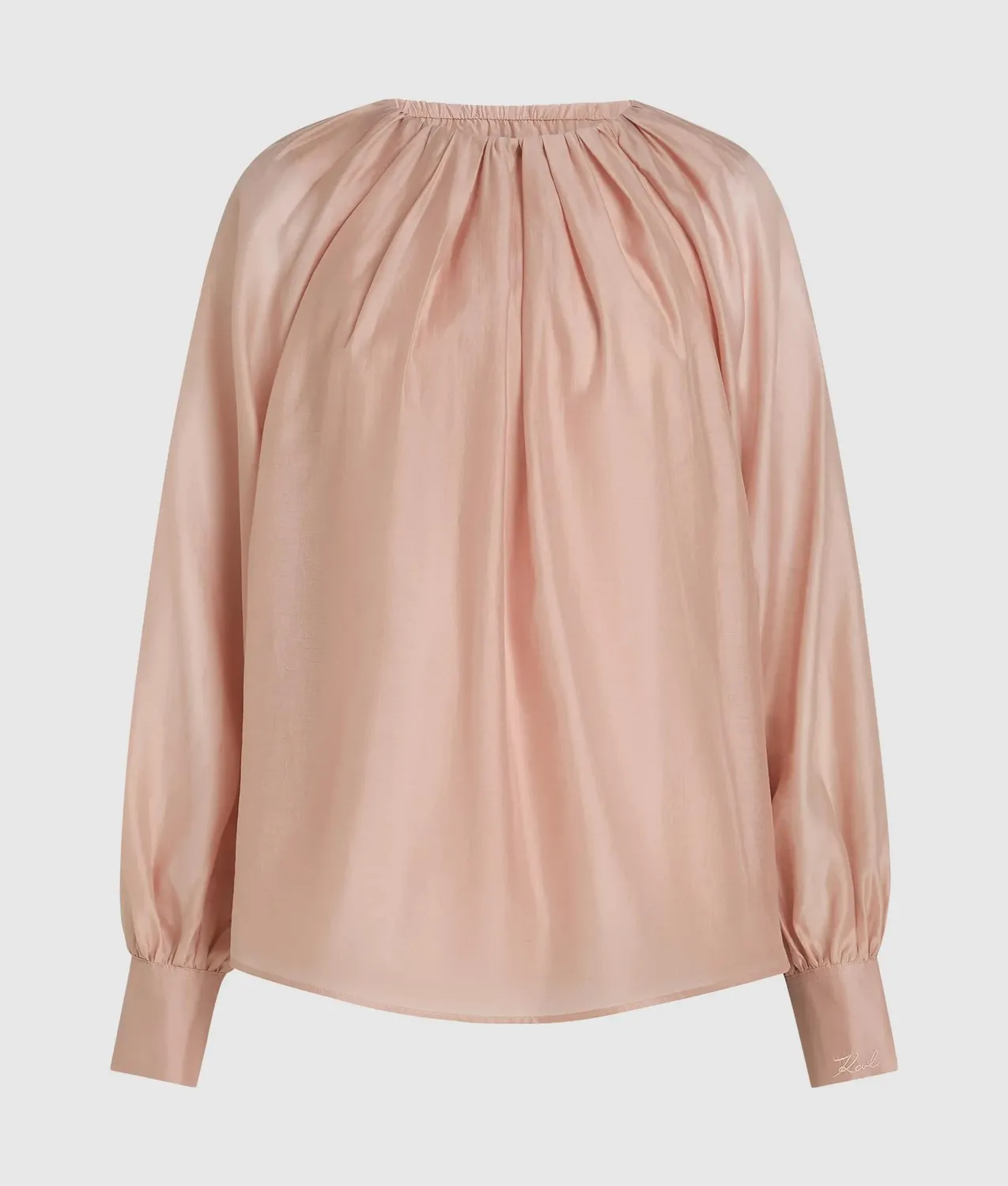 Karl Lagerfeld Gathered Neck Bluse Weiß gerafft Knopfmanschette