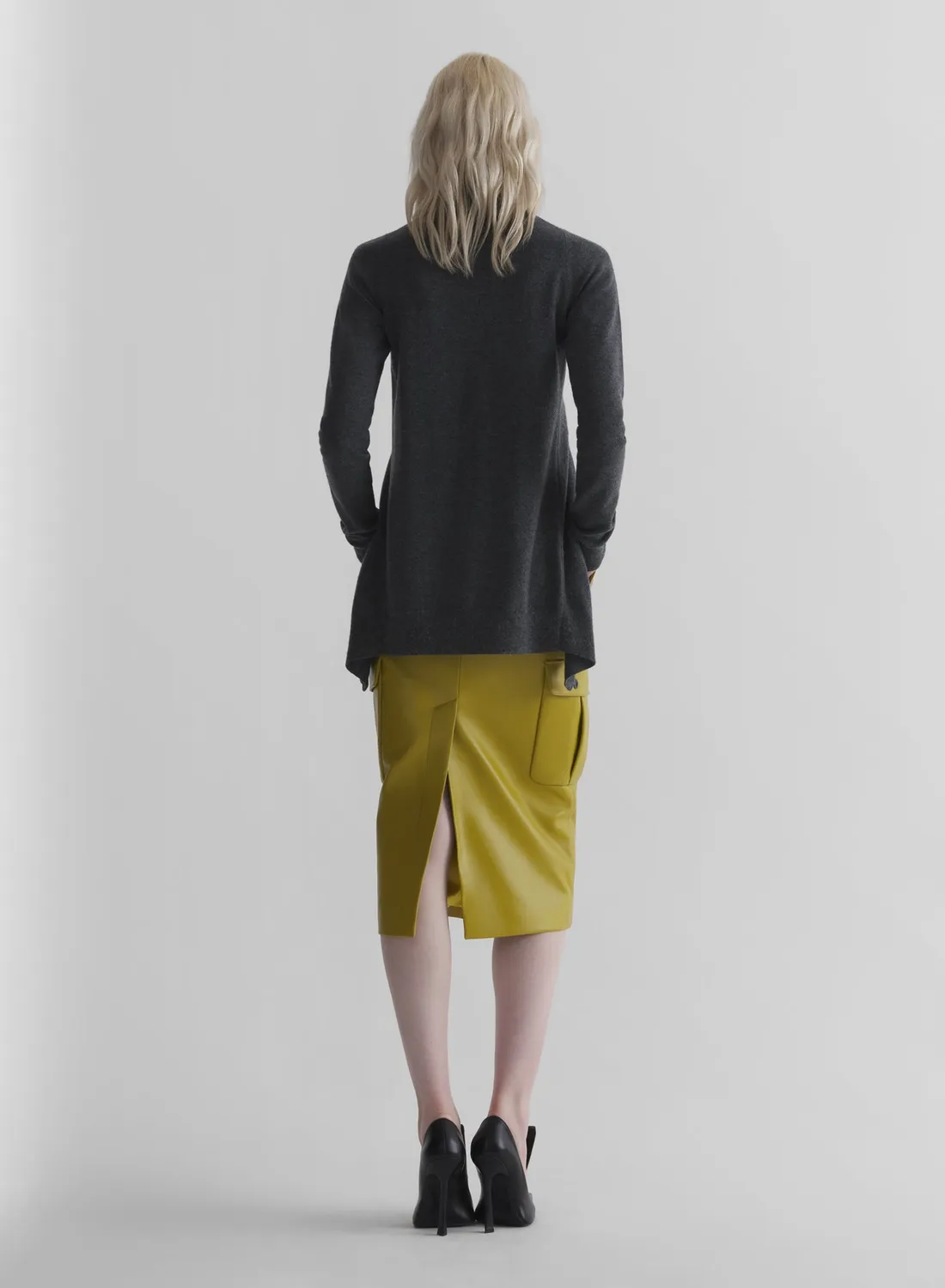 Mugler Open Cardigan Grau Cashmere Stehkragen