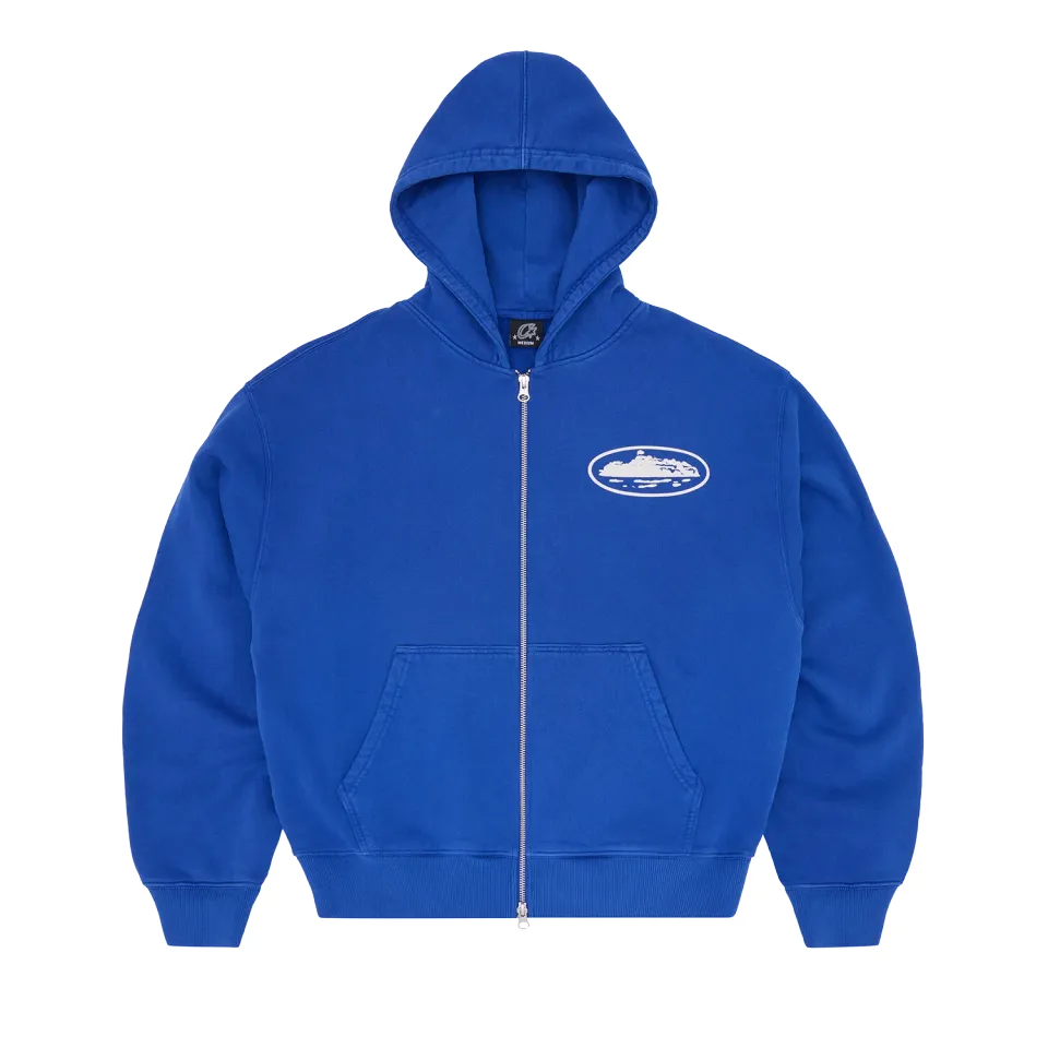 Corteiz Island Puff Print Zip Hoodie Washed Royal Baumwolle