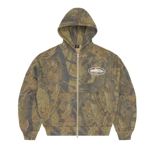 Corteiz Island Puff Print Zip Hoodie Forest Camo