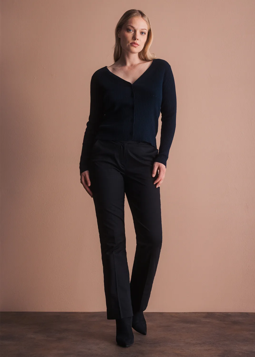 Senatex Strickjacke Kaschmir Baumwolle Navy tailliert