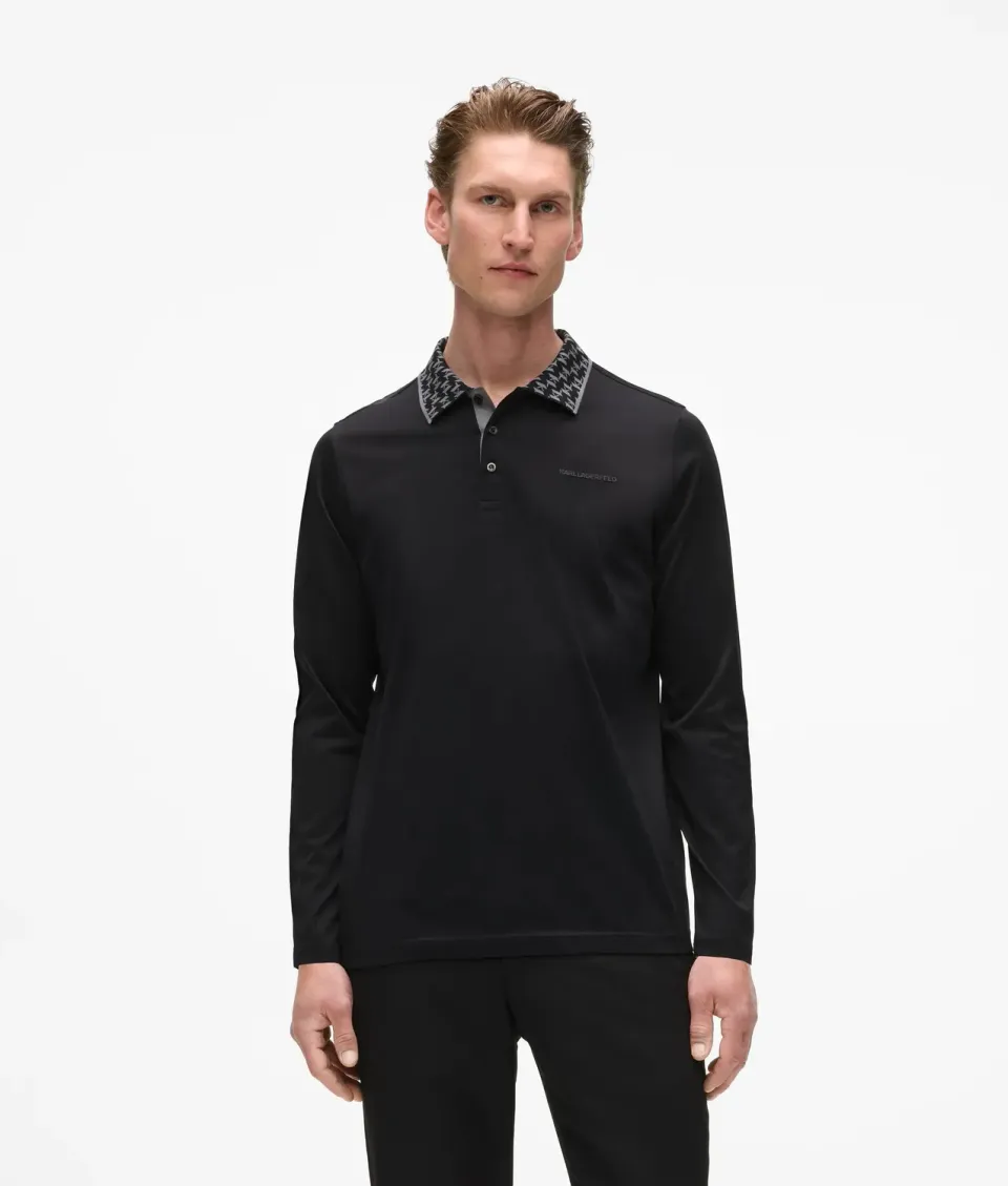 Karl Lagerfeld Monogram Collar Poloshirt Langarm Herren