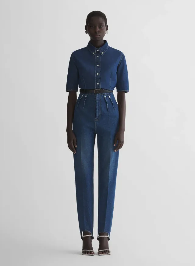 Mugler Denim Cigarette Stirrup Hose Denim High Waist