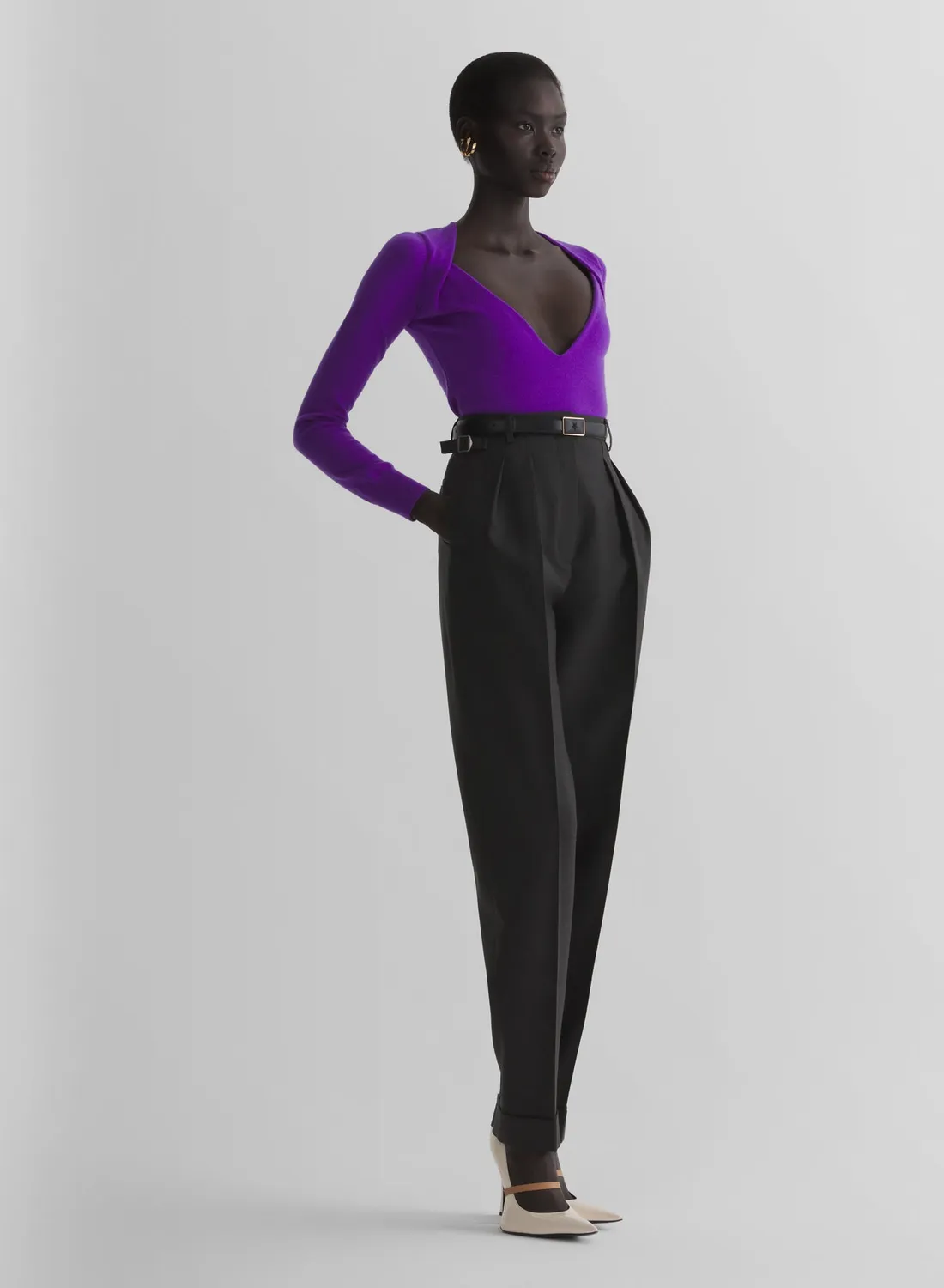 Mugler V-Neck Stricktop Kaschmir lila