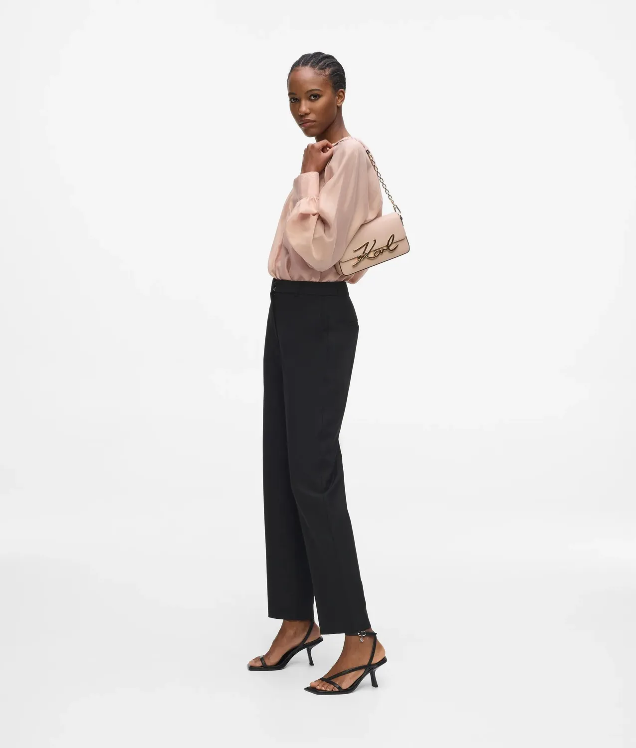 Karl Lagerfeld Gathered Neck Bluse Weiß gerafft Knopfmanschette