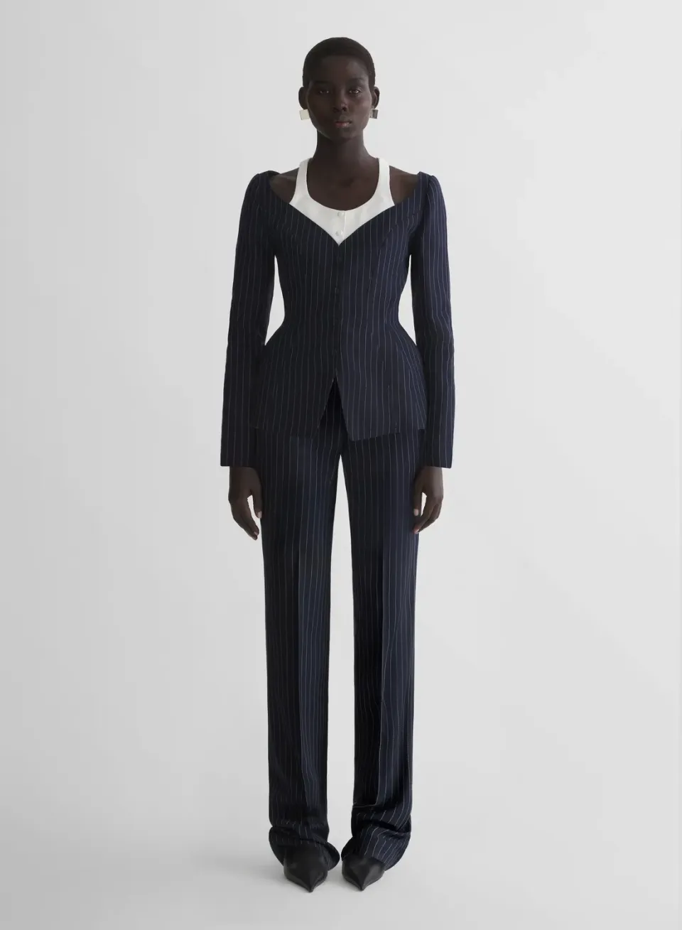 Mugler re/edit les salades Hose Nadelstreifen Wolle