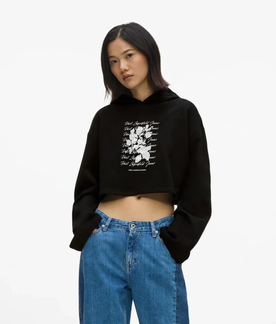 Karl Lagerfeld Cropped Flocked Floral Hoodie Blumen XS-XL